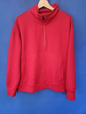 Gaiam Red Medium 1/4 Zip Oversized Pullover Kangaroo Pocket